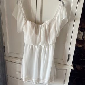 Off the shoulder white mini dress